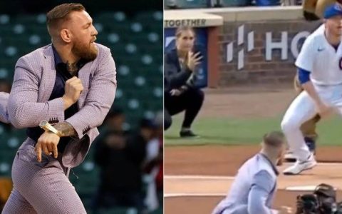 「嘴砲拳王」Conor McGregor 开球竟投出「惊天魔球」,失控投球吓坏观众 赛场主播直接笑疯!