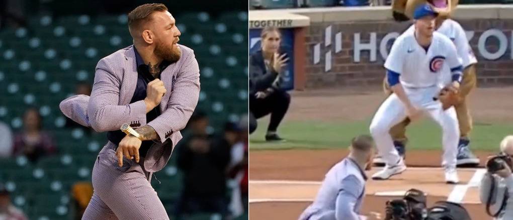 「嘴砲拳王」Conor McGregor 开球竟投出「惊天魔球」，失控投球吓坏观众 赛场主播直接笑疯！-1