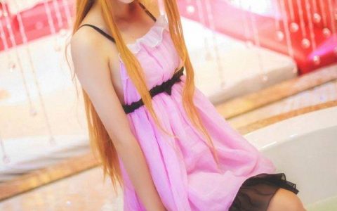 刀剑神域结城明日奈粉黑短裙睡衣coser@Maki小姬，清凉爽快霸气十足！