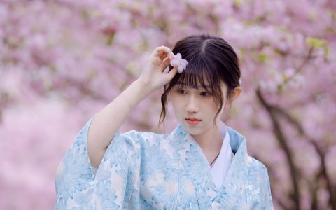 三月季 花 和服 春天 少女 小清新 海棠花 唯美 清纯&YiTuYu艺图语